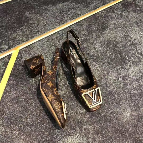 Louis Vuitton LV Women Madeleine Slingback Pump in Patent Monogram Canvas-Brown (5)