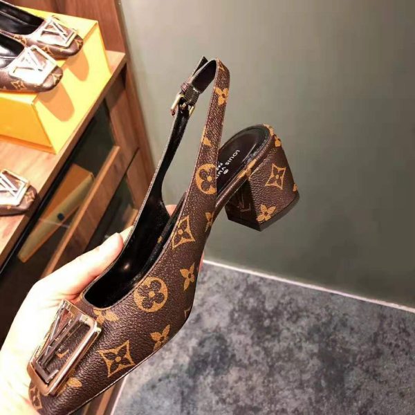 Louis Vuitton LV Women Madeleine Slingback Pump in Patent Monogram Canvas-Brown (9)