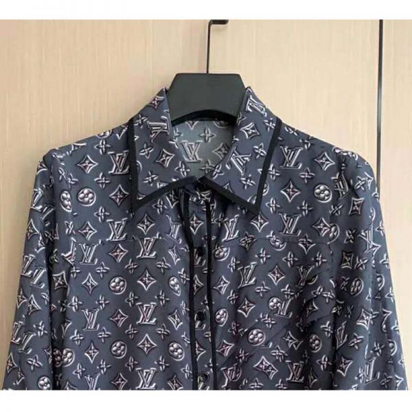 Louis Vuitton LV Women Monogram Shadow Shirt in 100% Silk-Grey (4)
