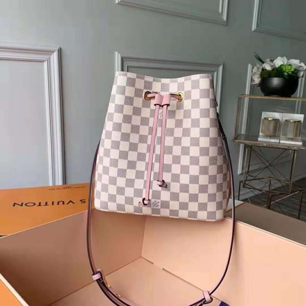 Louis Vuitton LV Women NéoNoé Bucket Bag in Damier Azur Canvas-Pink (2)