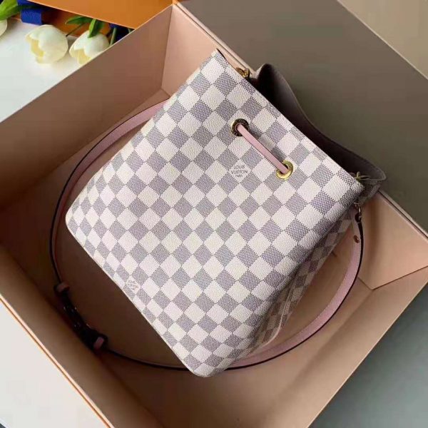 Louis Vuitton LV Women NéoNoé Bucket Bag in Damier Azur Canvas-Pink (4)