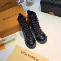 Louis Vuitton LV Women Star Trail Ankle Boot in Black Calf Leather with Monogram Canvas-Brown (1)