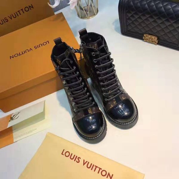 Louis Vuitton LV Women Star Trail Ankle Boot in Black Calf Leather with Monogram Canvas-Brown (2)