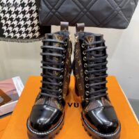 Louis Vuitton LV Women Star Trail Ankle Boot in Black Calf Leather with Monogram Canvas-Brown (1)