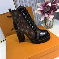 Louis Vuitton LV Women Star Trail Ankle Boot in Black Calf Leather with Monogram Canvas-Brown (1)