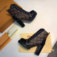 Louis Vuitton LV Women Star Trail Ankle Boot in Black Calf Leather with Monogram Canvas-Brown (1)