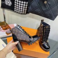 Louis Vuitton LV Women Star Trail Ankle Boot in Black Calf Leather with Monogram Canvas-Brown (1)