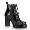 Louis Vuitton LV Women Star Trail Ankle Boot in Black Glazed Calf Leather with Monogram Canvas-Black