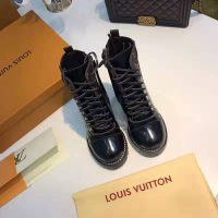 Louis Vuitton LV Women Star Trail Ankle Boot in Black Glazed Calf Leather with Monogram Canvas-Black (1)