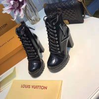 Louis Vuitton LV Women Star Trail Ankle Boot in Supple Black Calf Leather with Monogram Canvas-Black (1)