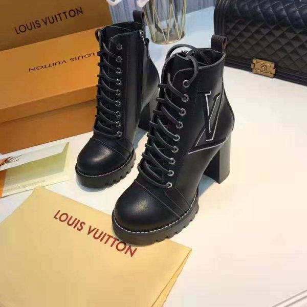 Louis Vuitton LV Women Star Trail Ankle Boot in Supple Black Calf Leather with Monogram Canvas-Black (2)