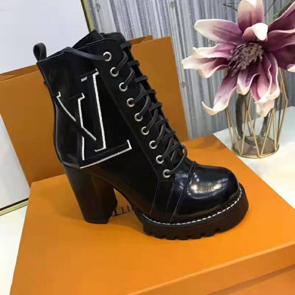 Louis Vuitton LV Women Star Trail Ankle Boot in Supple Black Calf Leather with Monogram Canvas-Black (9)