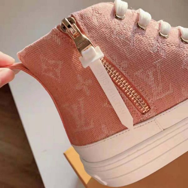 Louis Vuitton LV Women Stellar Sneaker Boot in Pink Monogram Denim (8)