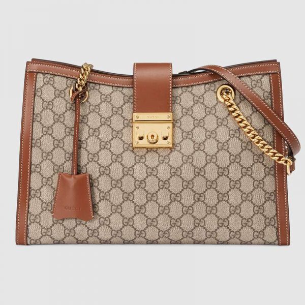 Gucci GG Women Padlock GG Medium Shoulder Bag in GG Supreme Canvas with Leather-Brown