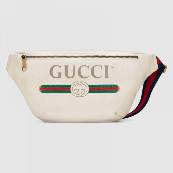 Gucci GG Men Gucci Print Leather Belt Bag in Leather with Gucci Vintage Logo-White