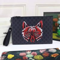 Gucci GG Men Gucci Bestiary Pouch with Wolf in Black and Grey GG Supreme Canvas (1)