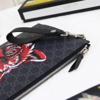 Gucci GG Men Gucci Bestiary Pouch with Wolf in Black and Grey GG Supreme Canvas (1)