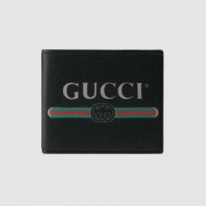 Gucci GG Men Gucci Print Leather Bi-Fold Wallet in Black Leather