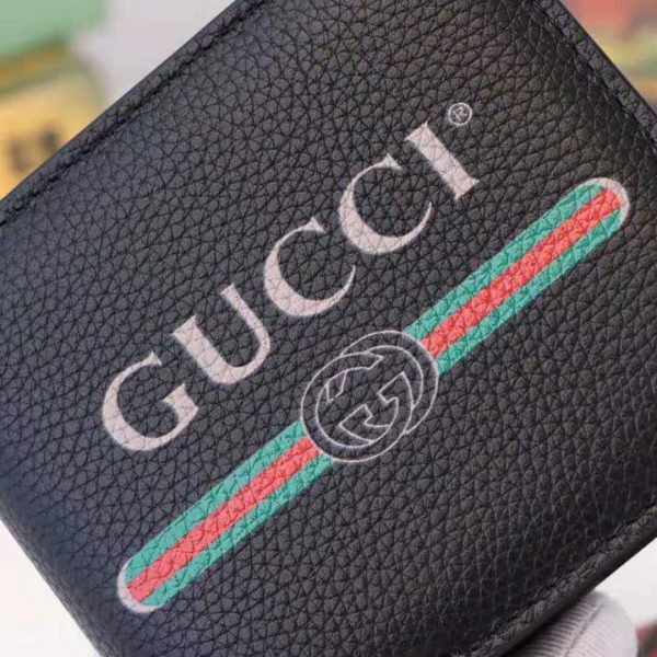 Gucci GG Men Gucci Print Leather Bi-Fold Wallet in Black Leather (4)