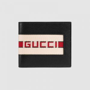 Gucci GG Men Gucci Stripe Leather Wallet in Black Leather