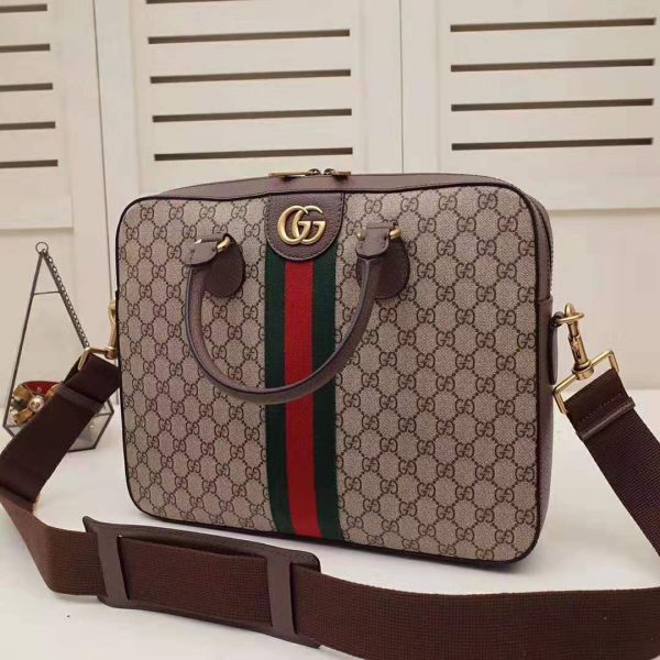 Gucci GG Men Ophidia GG Briefcase in BeigeEbony Soft GG Supreme Canvas (4)