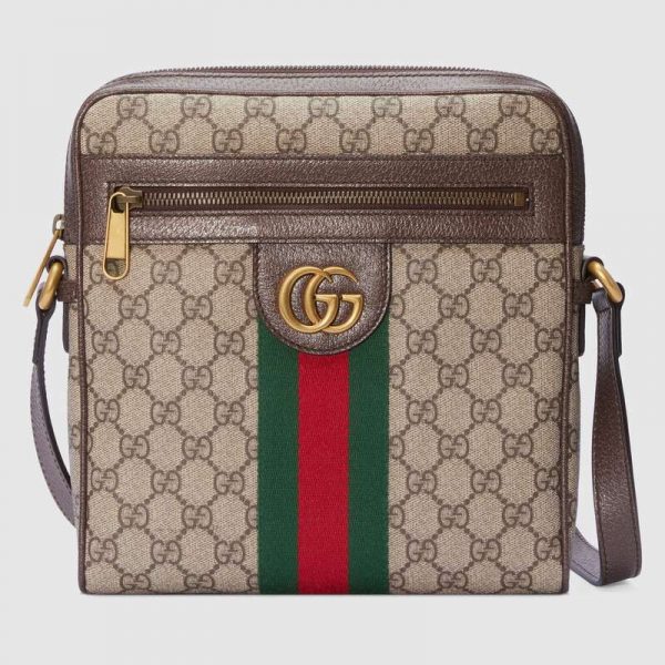 Gucci GG Men Ophidia GG Small Messenger Bag in BeigeEbony Soft GG Supreme Canvas (1)