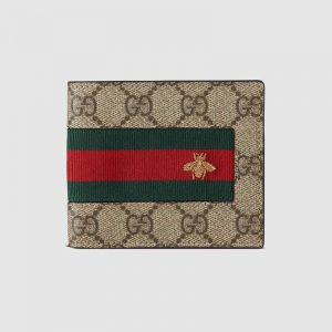 Gucci GG Men Web GG Supreme Wallet in BeigeEbony GG Supreme Canvas