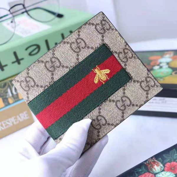 Gucci GG Men Web GG Supreme Wallet in BeigeEbony GG Supreme Canvas (2)