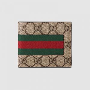 Gucci GG Men Web GG Supreme Wallet in BeigeEbony GG Supreme Canvas-Beige