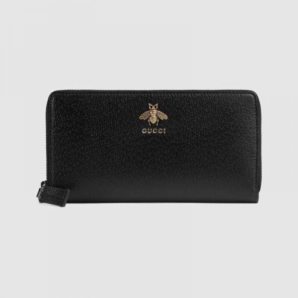 Gucci GG Unisex Animalier Leather Zip Around Wallet in Black Leather (1)