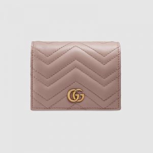 Gucci GG Unisex GG Marmont Card Case Wallet in Matelassé Chevron Leather-Pink
