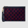 Gucci GG Unisex GG Wool Pouch in Blue and Red GG Wool