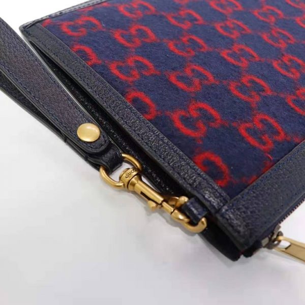 Gucci GG Unisex GG Wool Pouch in Blue and Red GG Wool (3)