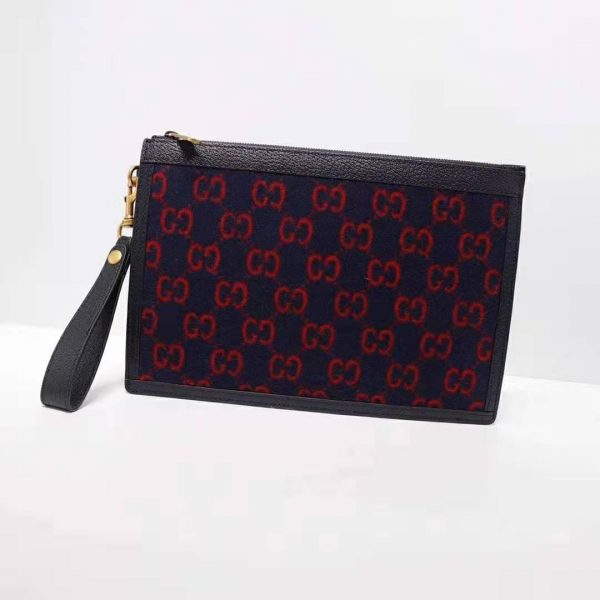 Gucci GG Unisex GG Wool Pouch in Blue and Red GG Wool (8)