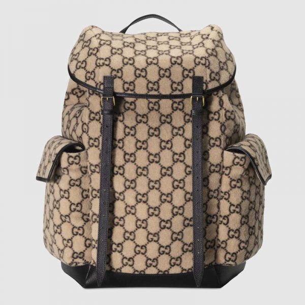 Gucci GG Unisex Large GG Wool Backpack in Wool and Leather-Beige (1)