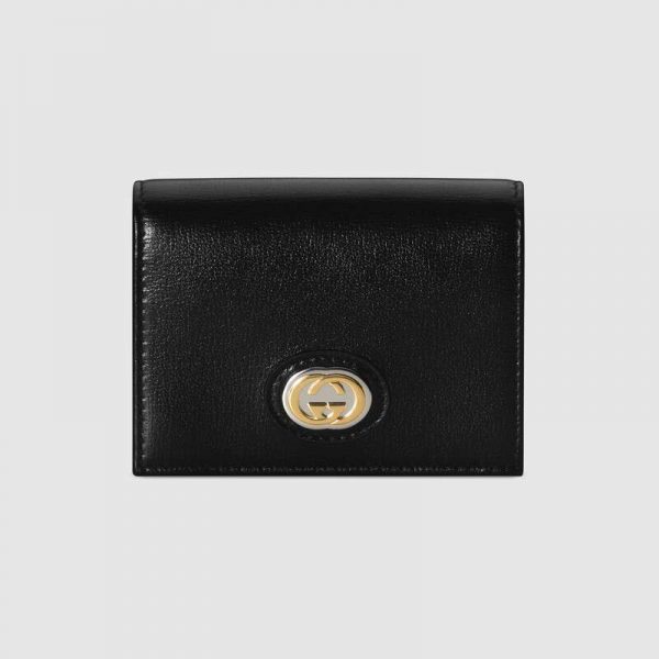 Gucci GG Unisex Leather Card Case Wallet in Textured Leather-Black (5)