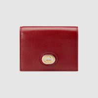 Gucci GG Unisex Leather Card Case Wallet in Textured Leather-Maroon (1)