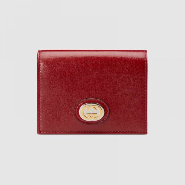 Gucci GG Unisex Leather Card Case Wallet in Textured Leather-Maroon (1)