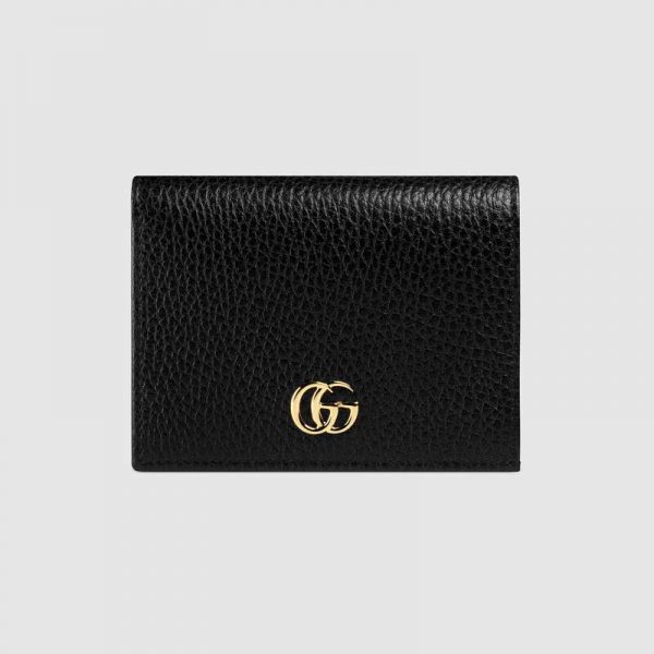 Gucci GG Unisex Leather Card Case Wallet in Textured Leather with Double G-Black