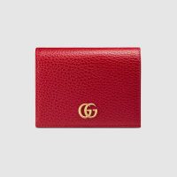 Gucci GG Unisex Leather Card Case Wallet in Textured Leather with Double G-Pink