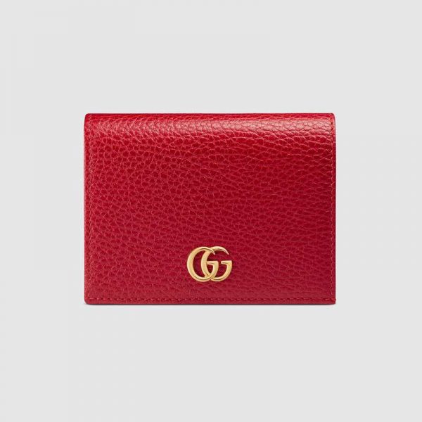 Gucci GG Unisex Leather Card Case Wallet in Textured Leather with Double G-Red