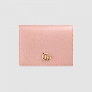 Gucci GG Unisex Leather Card Case Wallet in Textured Leather with Double G-Pink