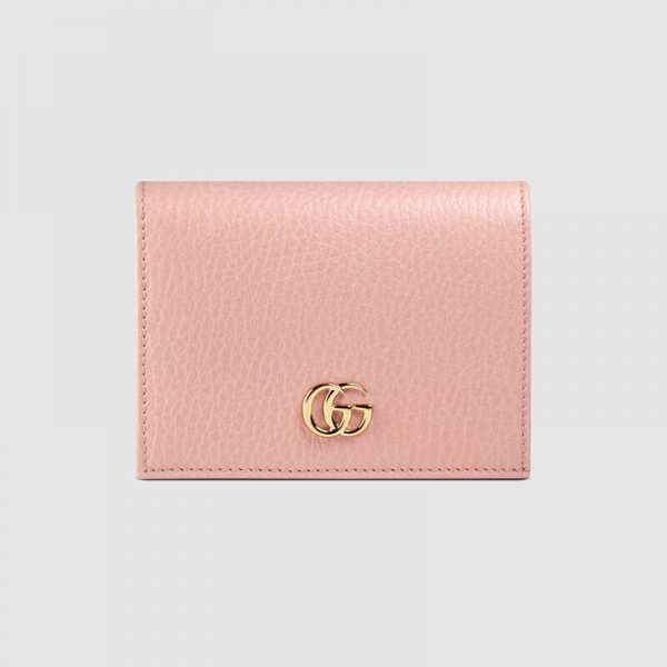 Gucci GG Unisex Leather Card Case Wallet in Textured Leather with Double G-Pink