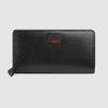 Gucci GG Unisex Leather Zip Around Wallet with Web in Black Leather