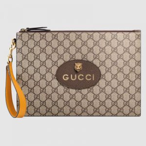 Gucci GG Unisex Neo Vintage GG Supreme Pouch in BeigeEbony GG Supreme Canvas