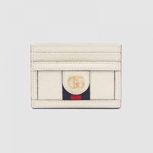 Gucci GG Unisex Ophidia Card Case in Leather with Blue and Red House Web-White