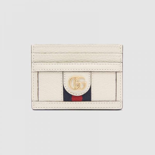 Gucci GG Unisex Ophidia Card Case in Leather with Blue and Red House Web-White