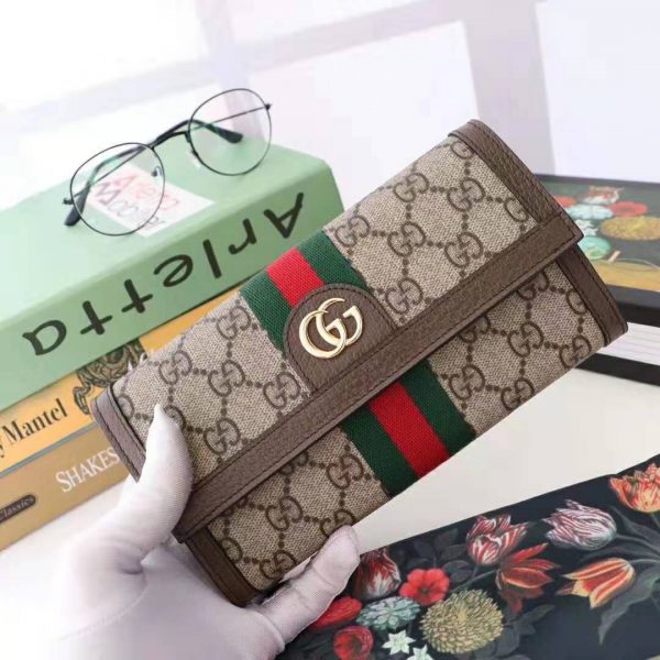 Gucci GG Unisex Ophidia GG Continental Wallet in BeigeEbony GG Supreme Canvas (2)