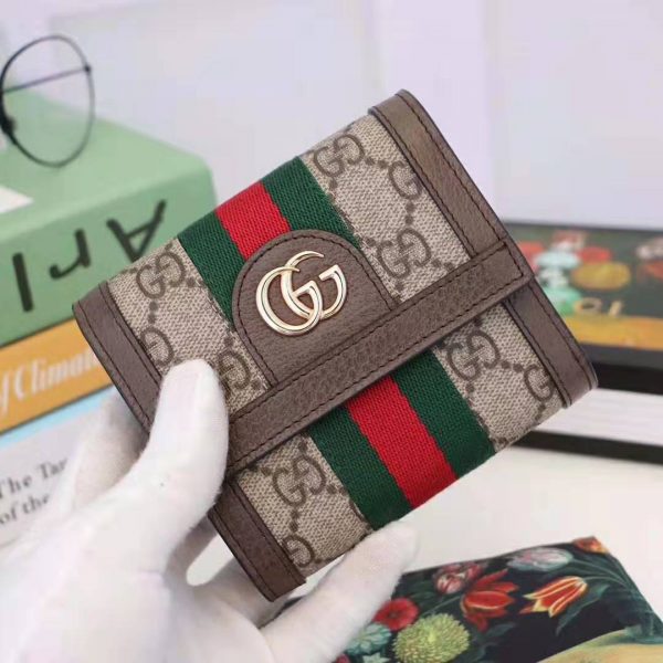Gucci GG Unisex Ophidia GG French Flap Wallet in BeigeEbony GG Supreme Canvas (2)