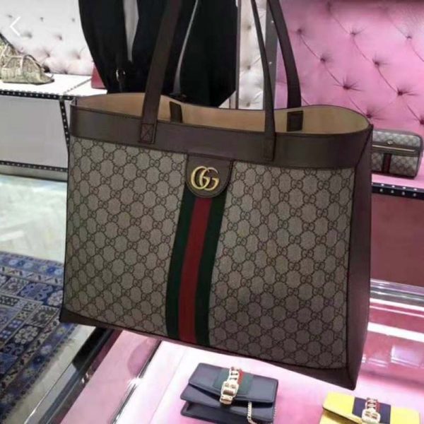 Gucci GG Unisex Ophidia GG Tote in BeigeEbony GG Supreme Canvas (2)